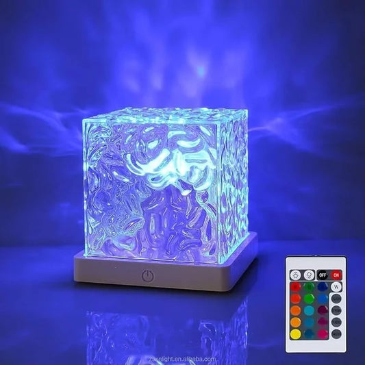 Water Ripple Night Light Rotating LED Lamp | Acrylic Dynamic Ocean Wave Projector Light | Aesthetic Sparkling Bedroom, Living Room & Office Decor